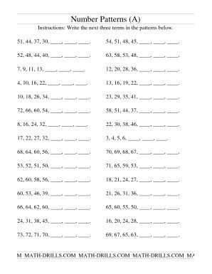 Number Patterns Worksheets Grade 6
