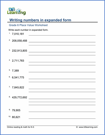 Expanded Notation Worksheets Grade 6