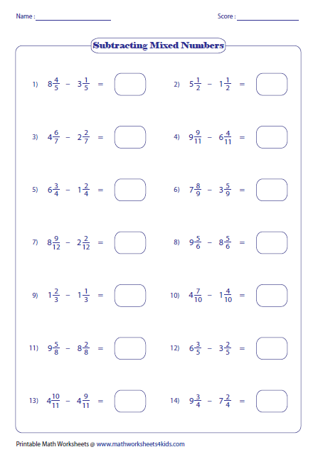 Printable Adding And Subtracting Fractions With Like Denominators Worksheets Pdf