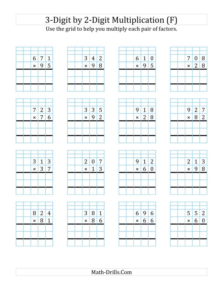 Long Multiplication Worksheets With Grid