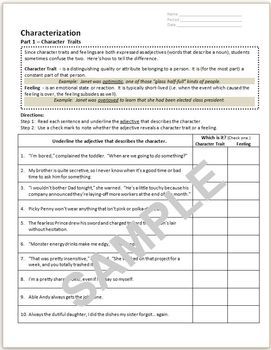 Direct And Indirect Characterization Worksheet