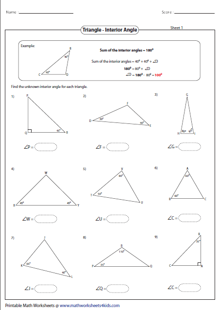 8th Grade Angles In A Triangle Worksheet