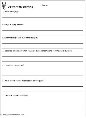 Bullying Worksheets For Elementary Students