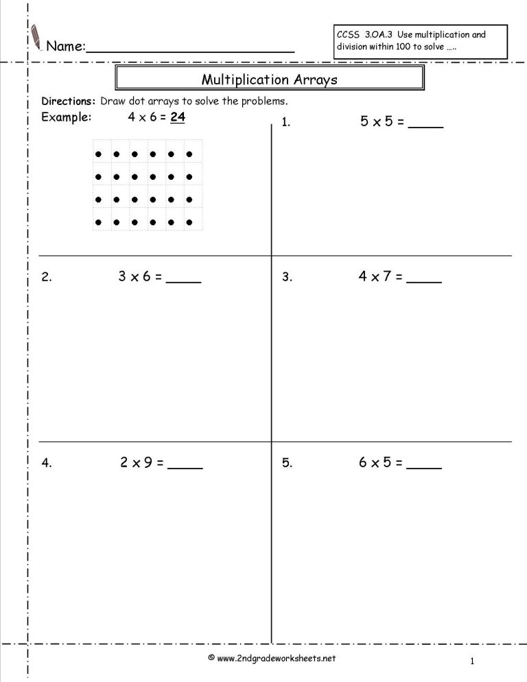 2nd Grade Multiplication Arrays Worksheets