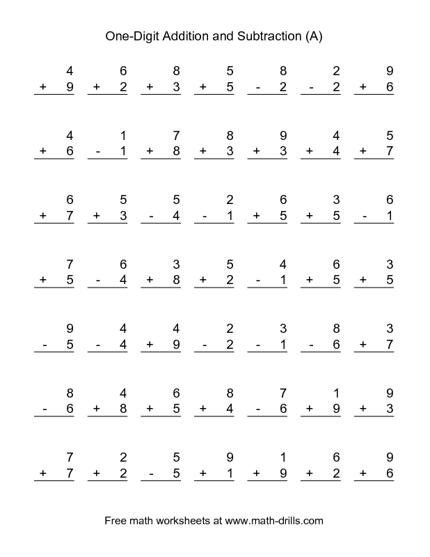 2nd Grade Single Digit Addition And Subtraction Worksheets