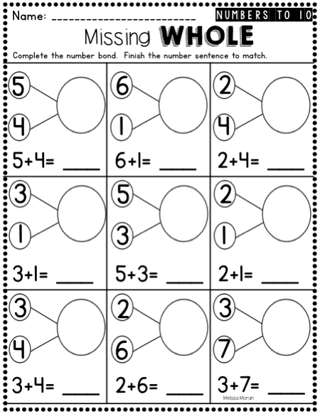 Number Bonds To 10 Worksheet For Kindergarten