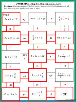 Two Step Equation Maze