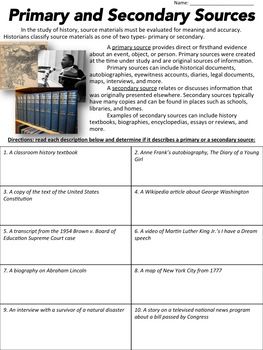 Primary And Secondary Sources Worksheet Pdf