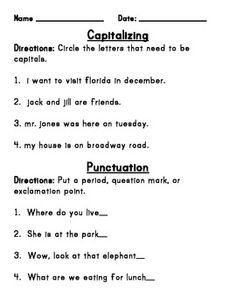1st Grade Capitalization And Punctuation Worksheets With Answers