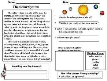 2nd Grade Solar System Worksheets Pdf