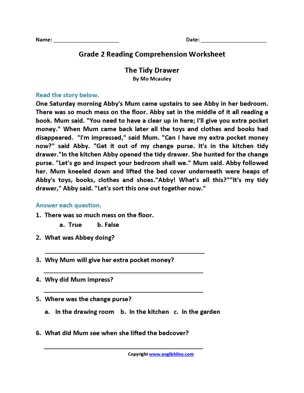 Year 6 Reading Comprehension Worksheets Pdf