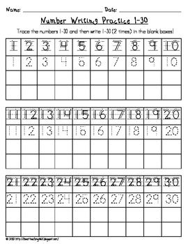 Number Writing Practice 1-30