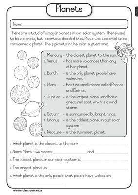Planets Worksheet For Grade 3