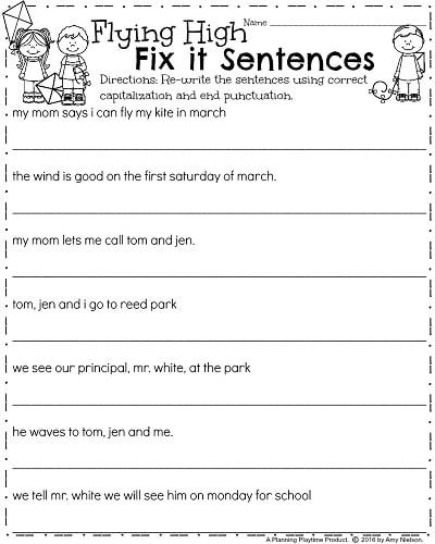 Capitalization And Punctuation Worksheets First Grade