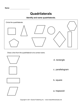Quadrilaterals Worksheet