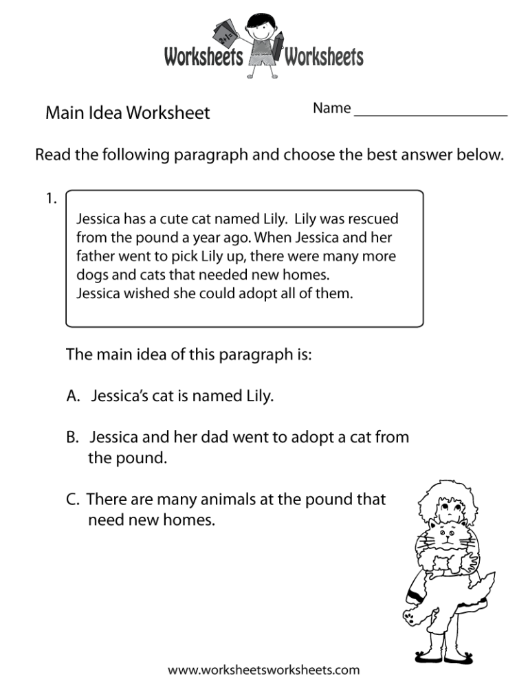 Finding The Main Idea Worksheets With Answers Grade 6