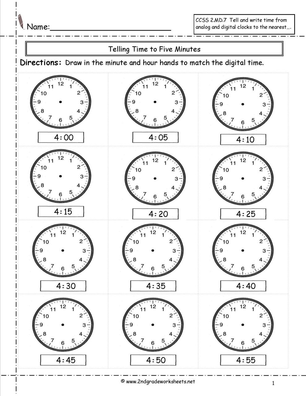 Telling Time Worksheets Grade 4