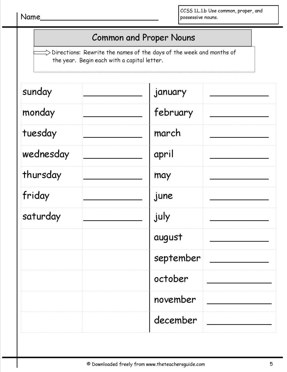 4th Grade Common And Proper Nouns Worksheet Grade 4