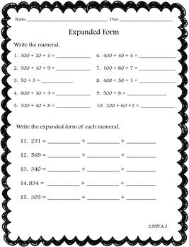 3rd Grade Expanded Form Worksheets