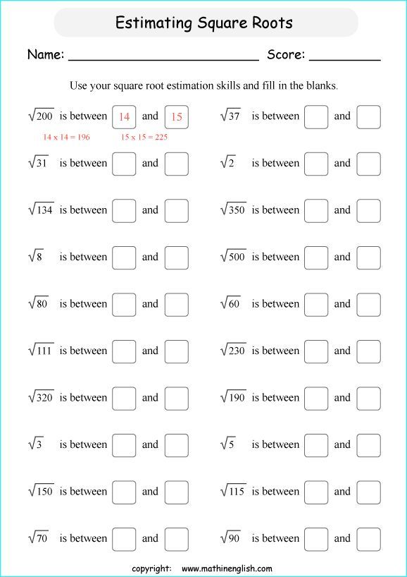 Solving Square Root Equations Worksheet 8th Grade