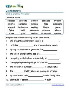 3rd Grade Types Of Nouns Worksheet