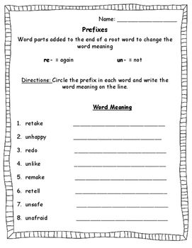 Prefixes Worksheets Grade 4