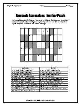 Evaluating Algebraic Expressions Worksheet With Answers