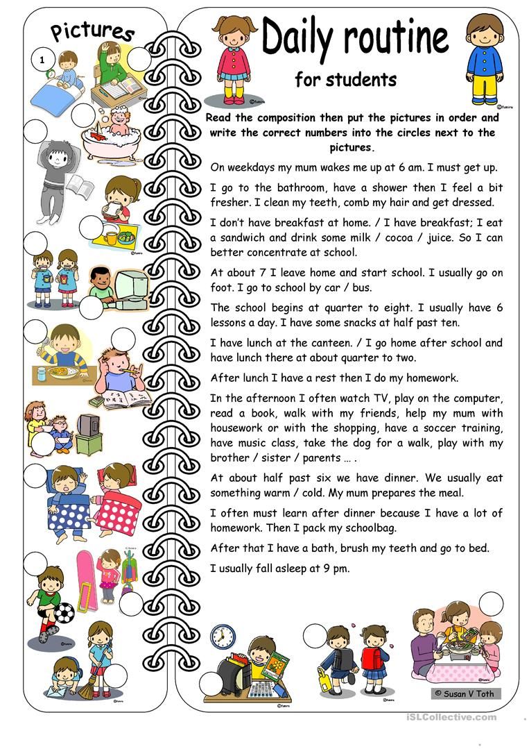 Daily Activities Worksheet For Kids