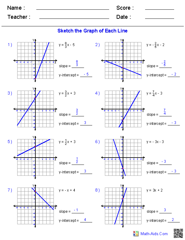 Slope Intercept Form Graphing Linear Equations Worksheet