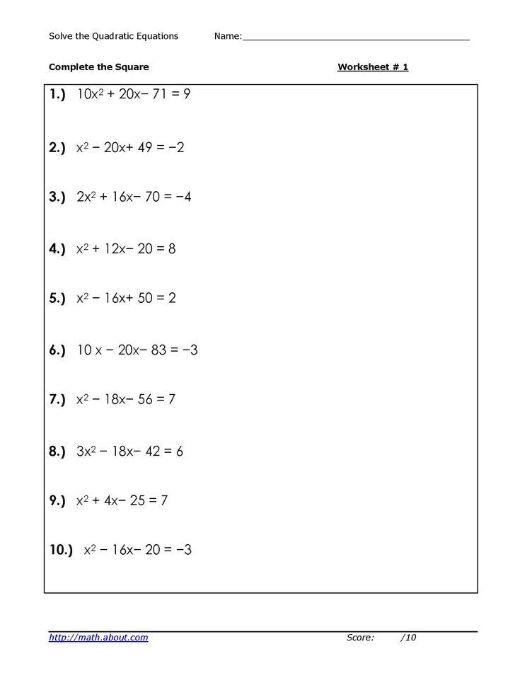 Quadratic Equation Worksheet With Solutions