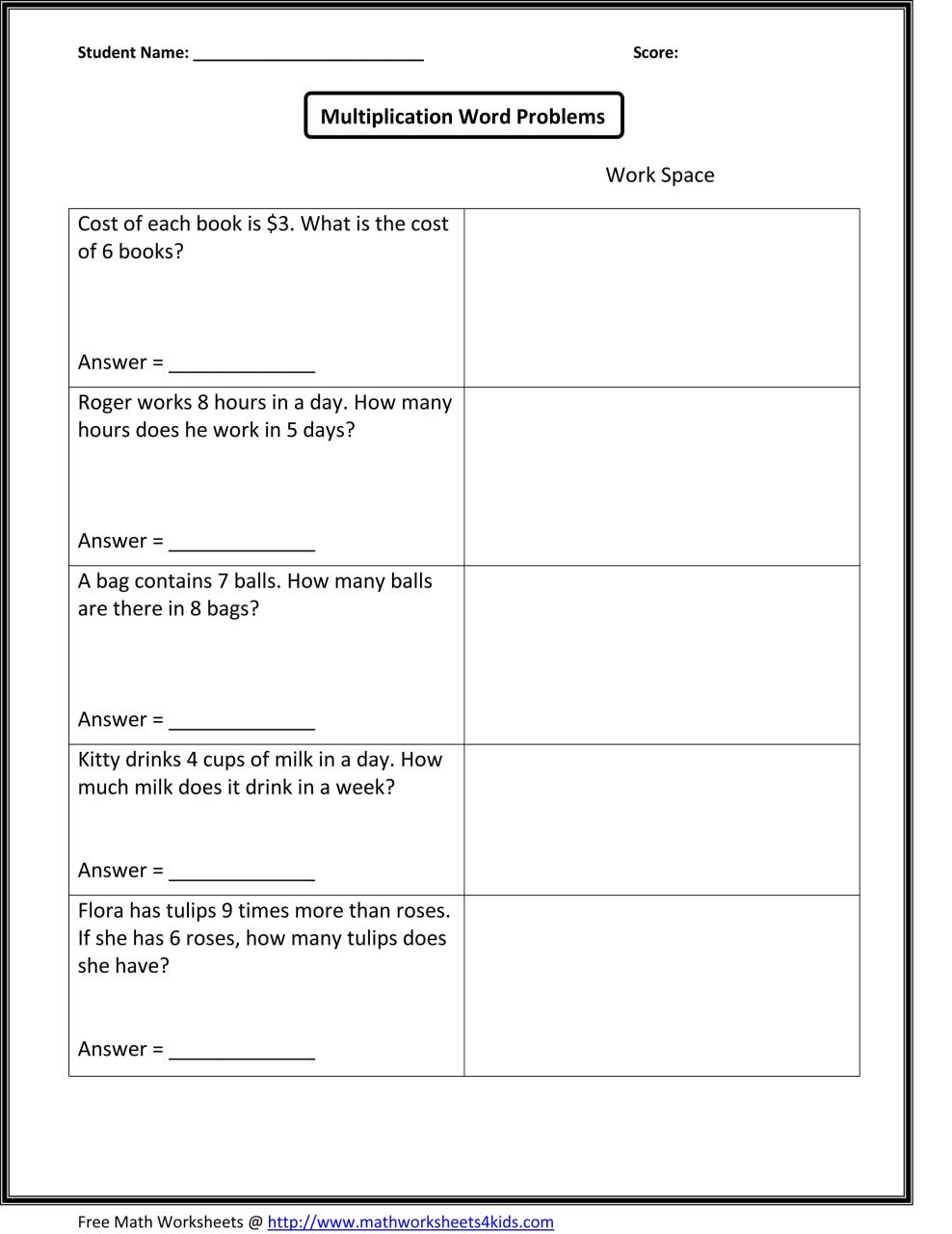 Word Problems Worksheets 2nd Grade