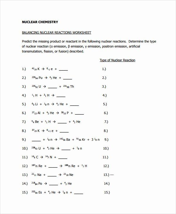 Chemistry Nuclear Equations Worksheet
