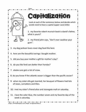 Capital Letters Worksheet 4th Grade