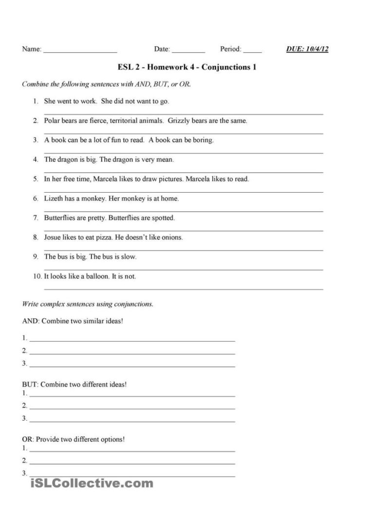 6th Grade Coordinating Conjunction Worksheet