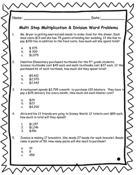 Multi Step Word Problems 4th Grade Pdf Free