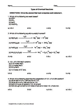 Recognizing Redox Reactions Worksheet