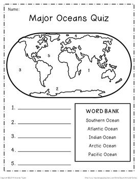 Continents And Oceans Worksheet With Word Bank