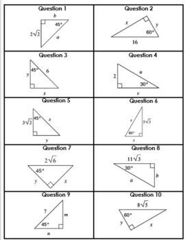 Geometry Solving Right Triangles Worksheet