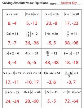 2.2 Solving Absolute Value Equations Worksheet Answers