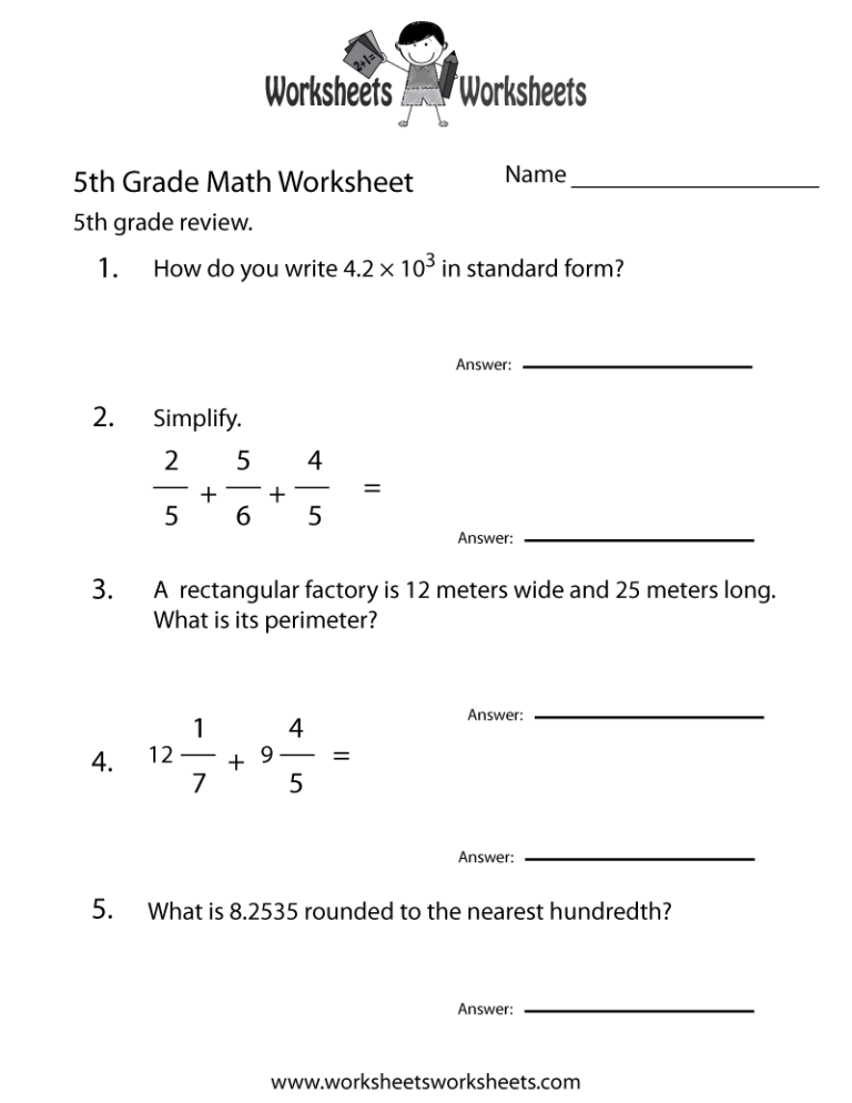 Homeschool Worksheets 5th Grade