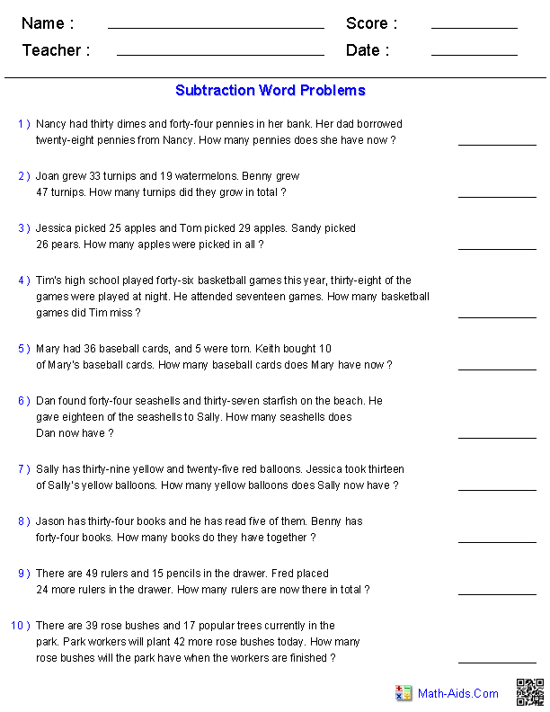 Word Problems Worksheets 4th Grade