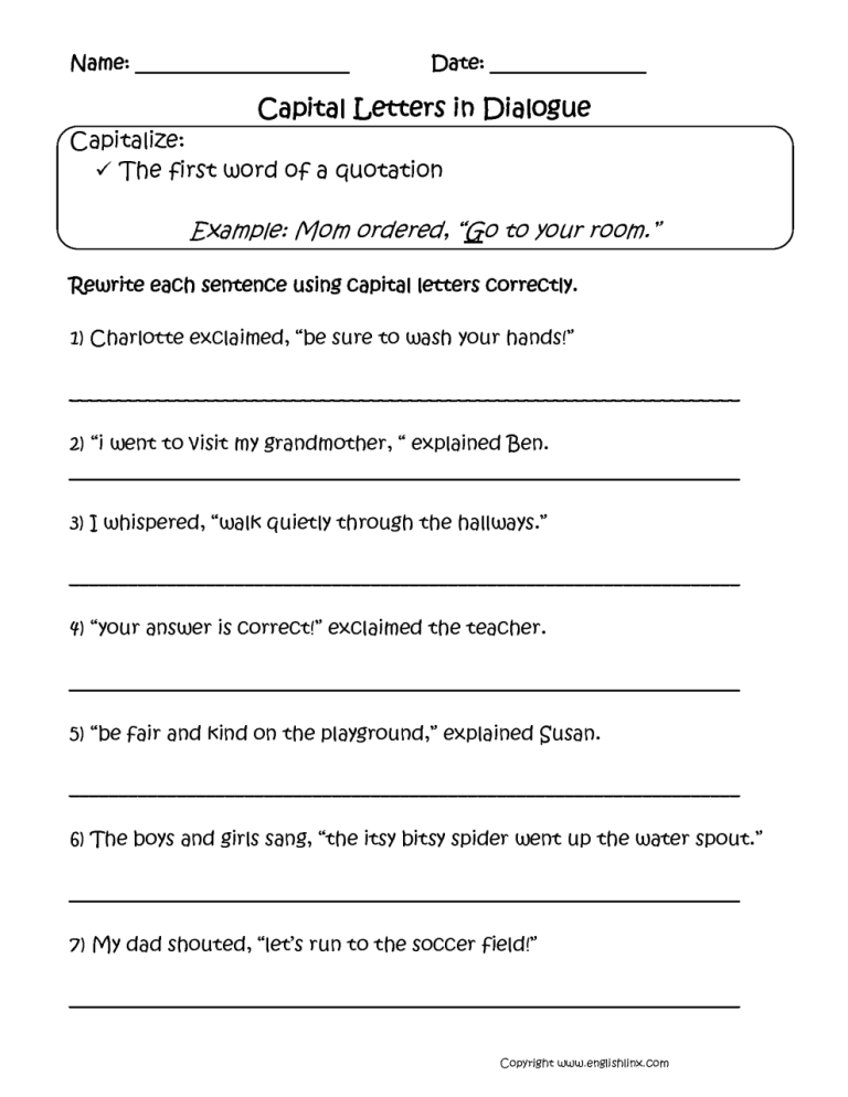 3rd Grade Free Printable Punctuation Worksheets For Grade 3