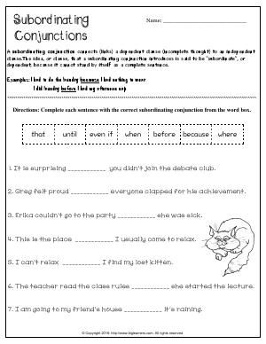 4th Grade Conjunction Worksheets With Answers