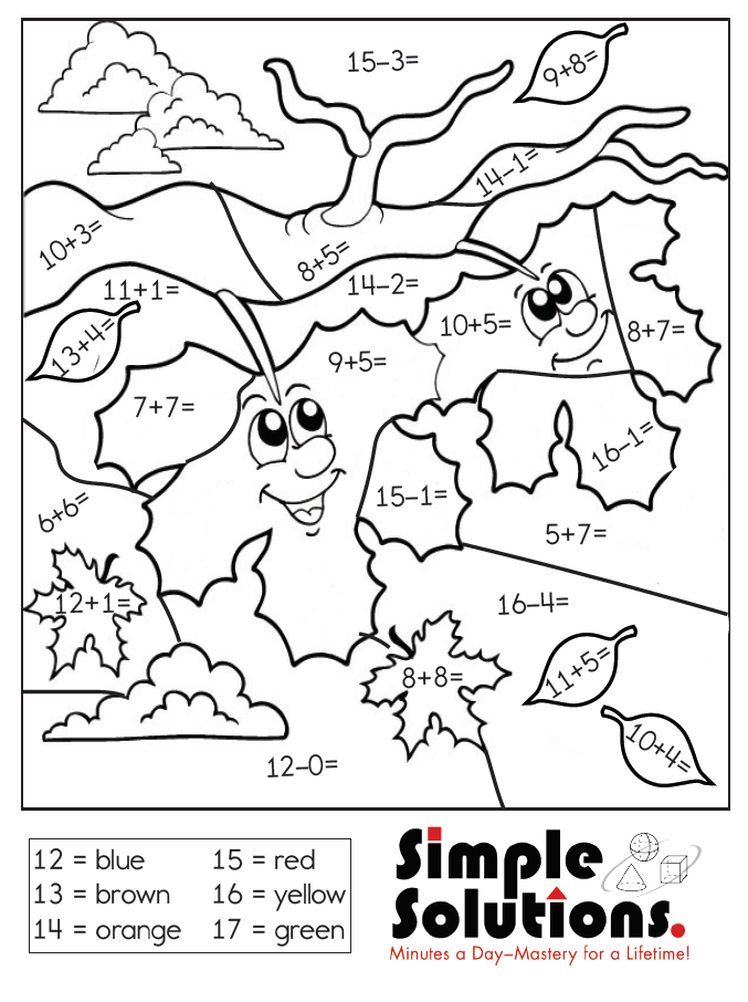2nd Grade Fall Addition Coloring Worksheets
