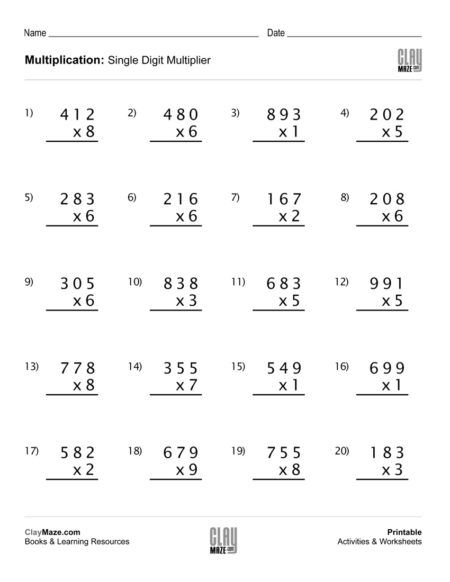 3rd Grade 2 Digit By 2 Digit Multiplication Worksheets Pdf
