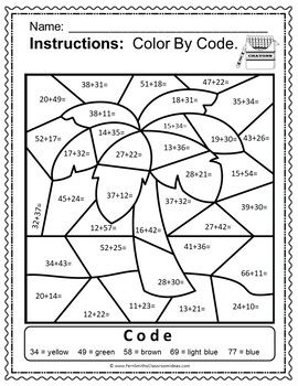 2 Digit Addition Color By Number Free
