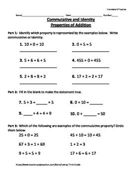 3rd Grade Properties Of Addition Worksheets Pdf