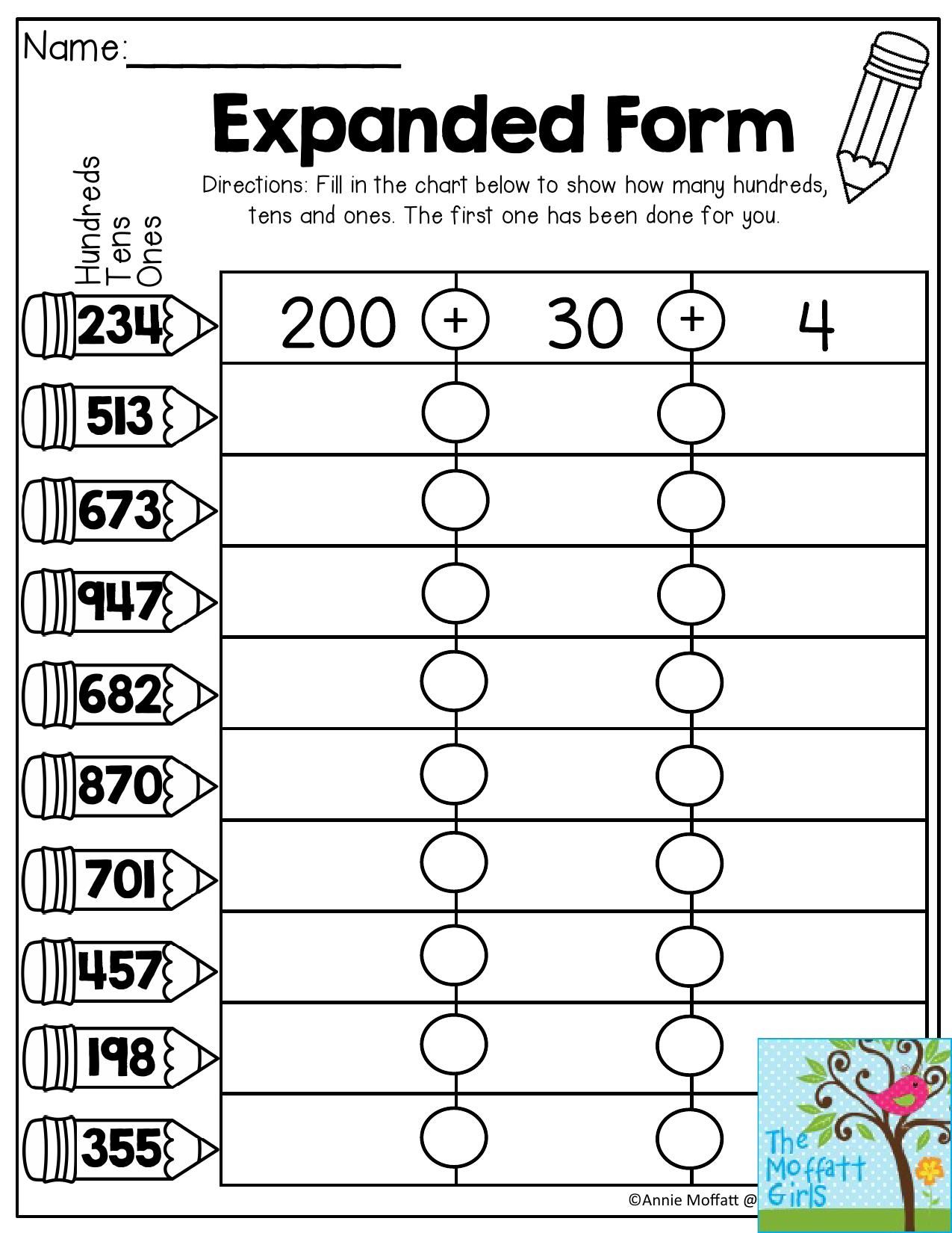 2nd Grade Math Expanded Form Worksheets