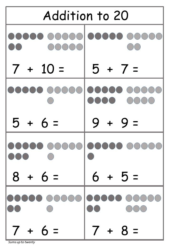 Free Addition Worksheets To 20