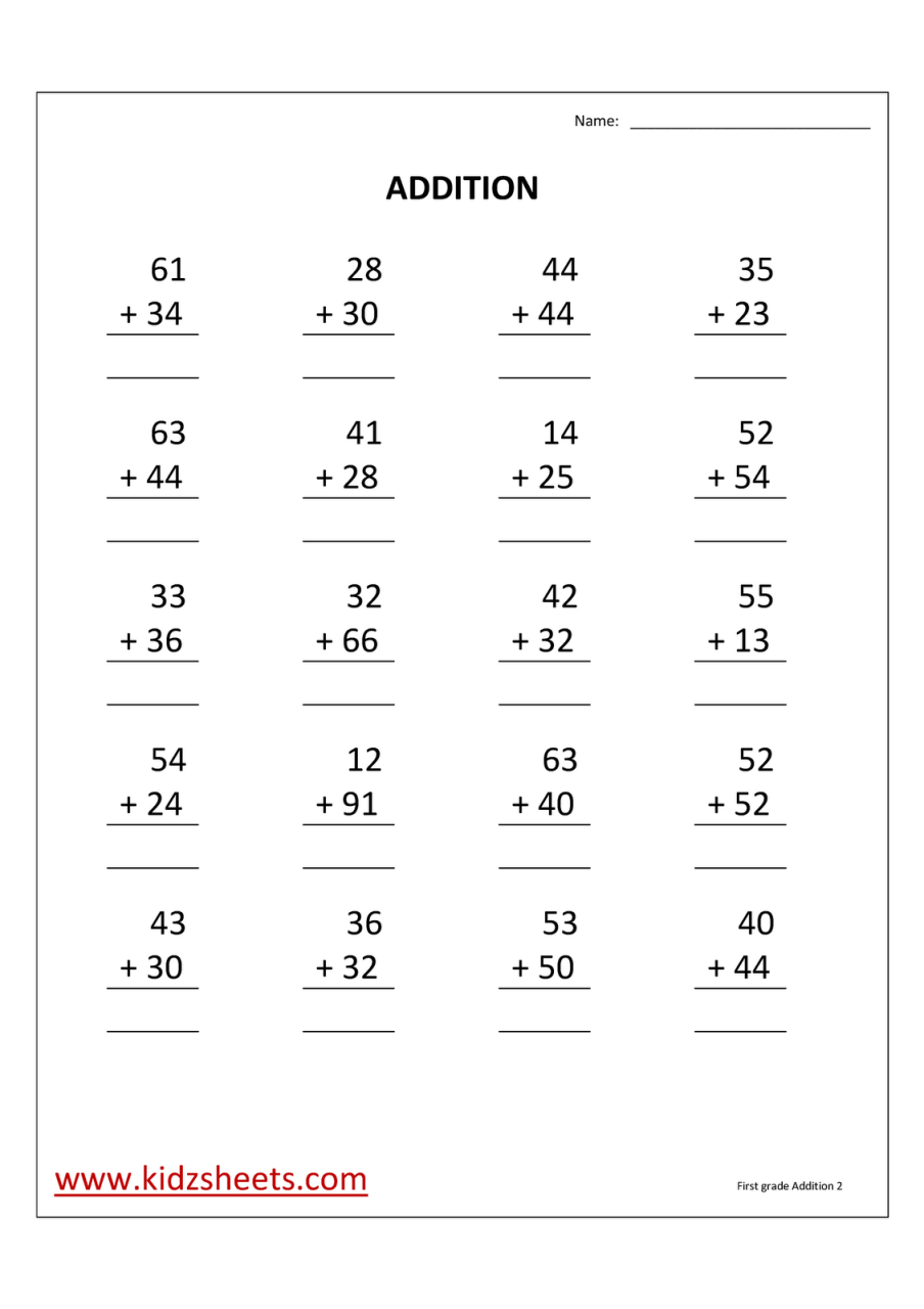 Addition Free Printable 1st Grade Math Worksheets